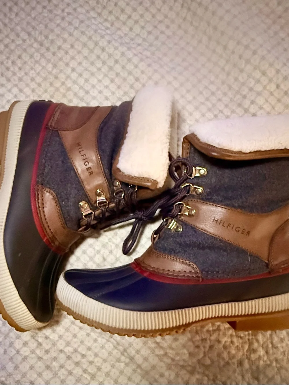 Tommy Hilfiger Gray, Brown and Cream Lace-Up Winter Boots